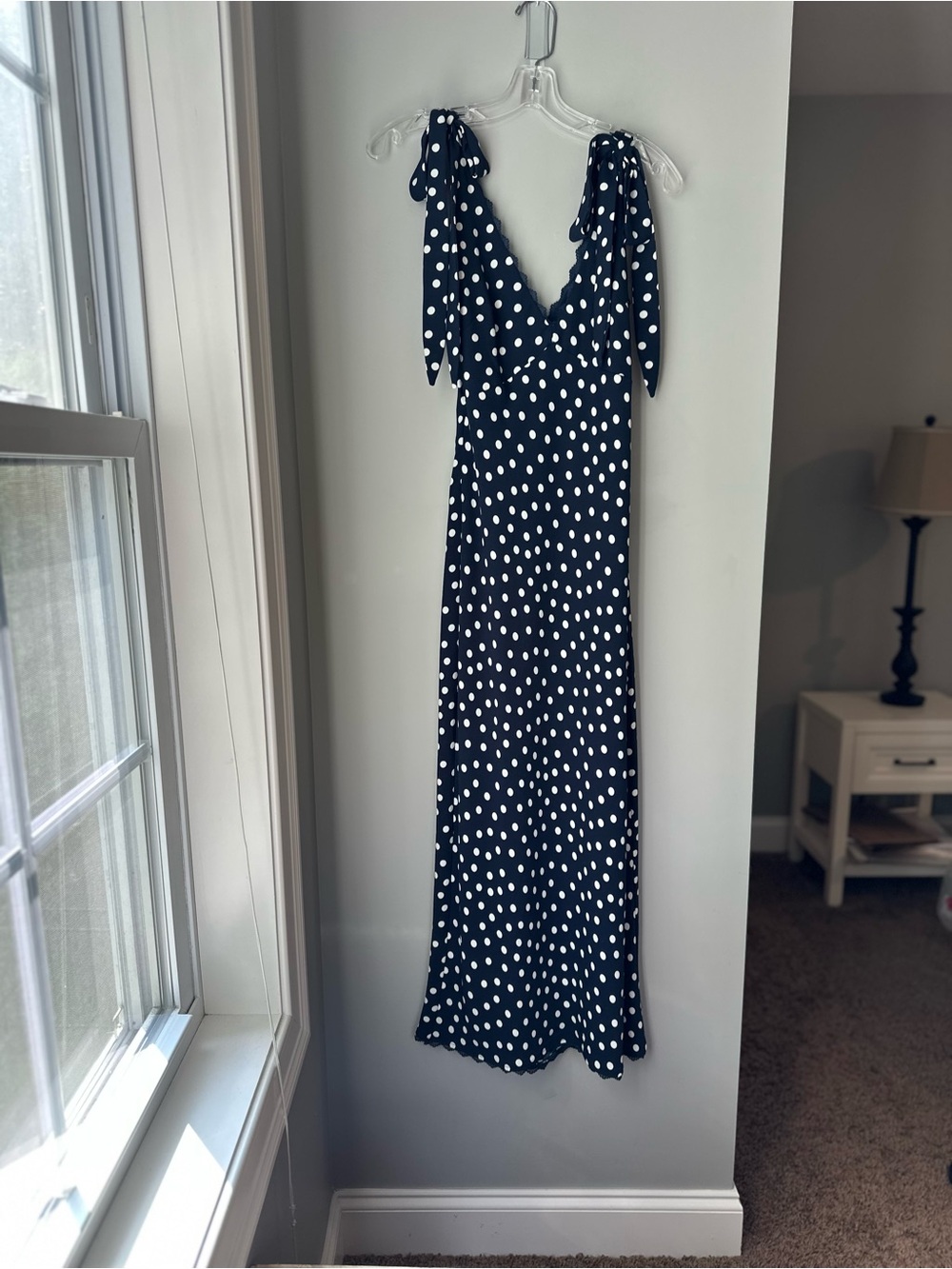 Show Me Your MuMu Emma Midi Dress Navy Polka Dot Size Small - Picture 8 of 14